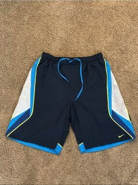 Nike Men's Navy Athletic Shorts with Blue, White & Yellow Accents
